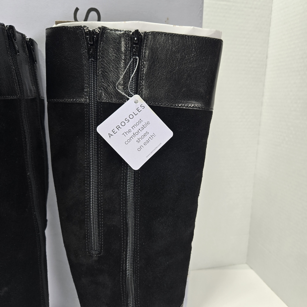 AEROSOLES Taba Black Suede Knee-High Two Zipper Expand Calf Riding Boot Size 7.5 - Picture 7 of 13